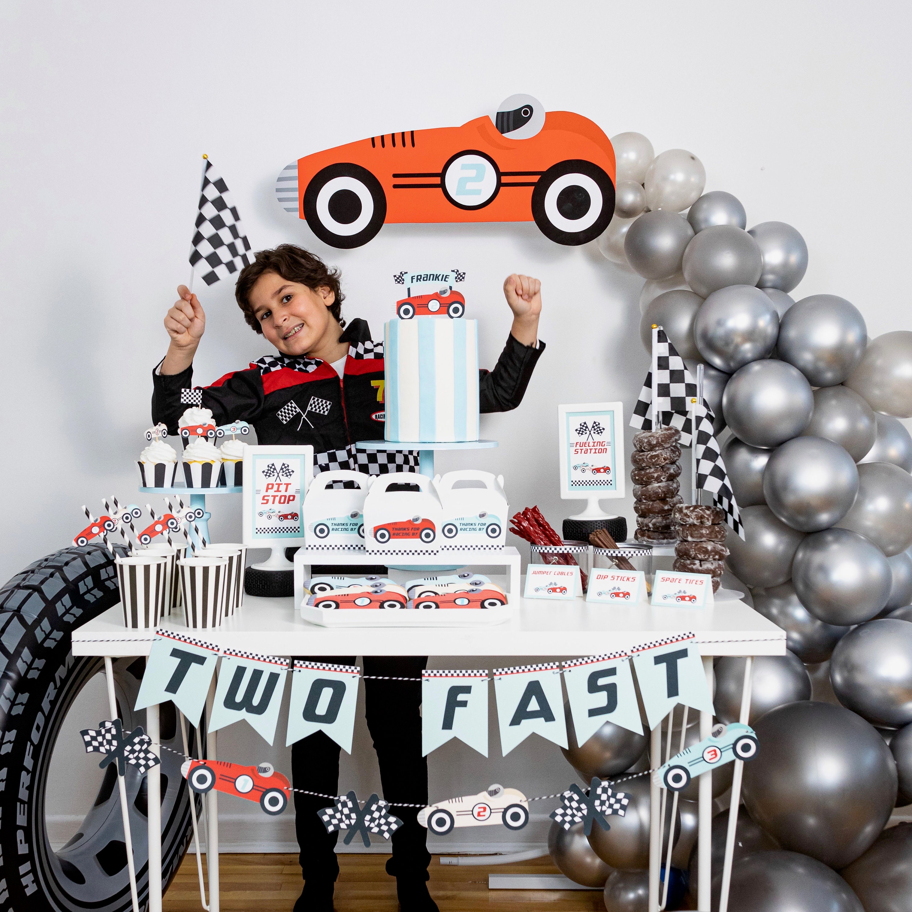 Race Car Centerpiece Sticks - 12-Pack Vintage Racing Decor For 2nd Birthday, Baby Shower, Checkered Theme Party - View #8