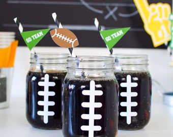 Football and "Go Team" Flag Paper Straws | Sports Party Decor for a Kids Birthday or Football Tailgate Party