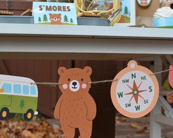 One Happy Camper Party Banner | Camping Party Decorations, Smore Fun Birthday, Happy Camper Theme, Outdoor Adventure Kids Party