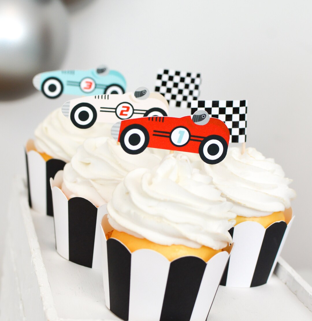 Vintage Race Car Cupcake Toppers, Car Cupcake Toppers, Race Car