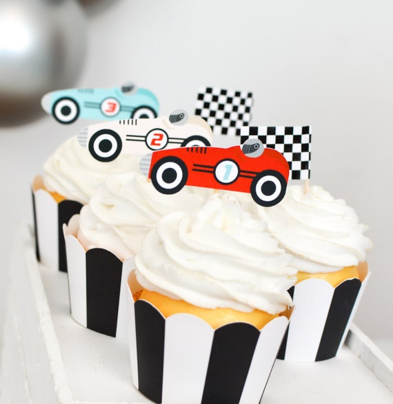 Vintage Race Car Cupcake Toppers, Car Cupcake Toppers, Race Car