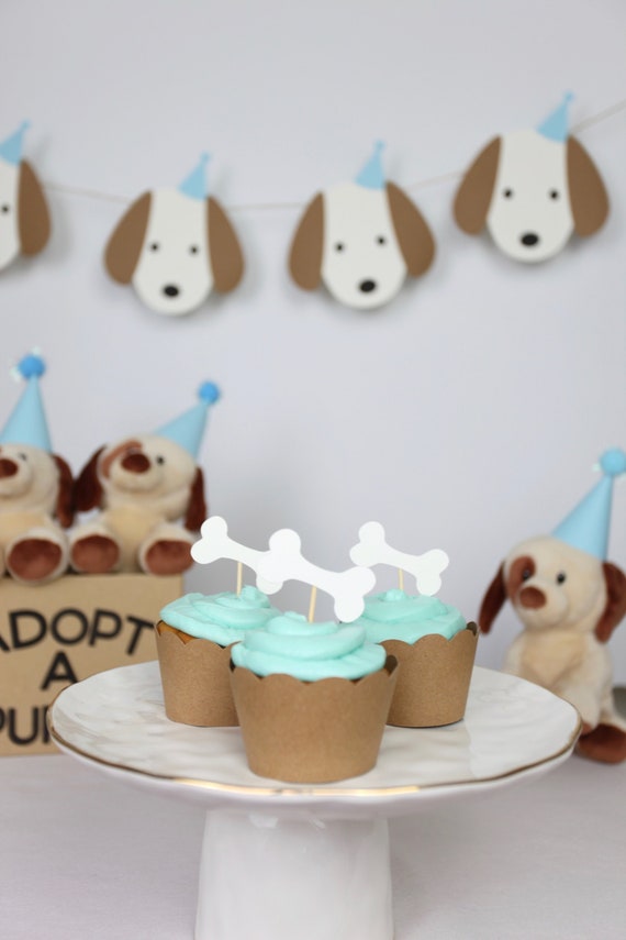 Puppy Cupcake Toppers Dog Bone Adopt A Puppy Puppy Party Etsy