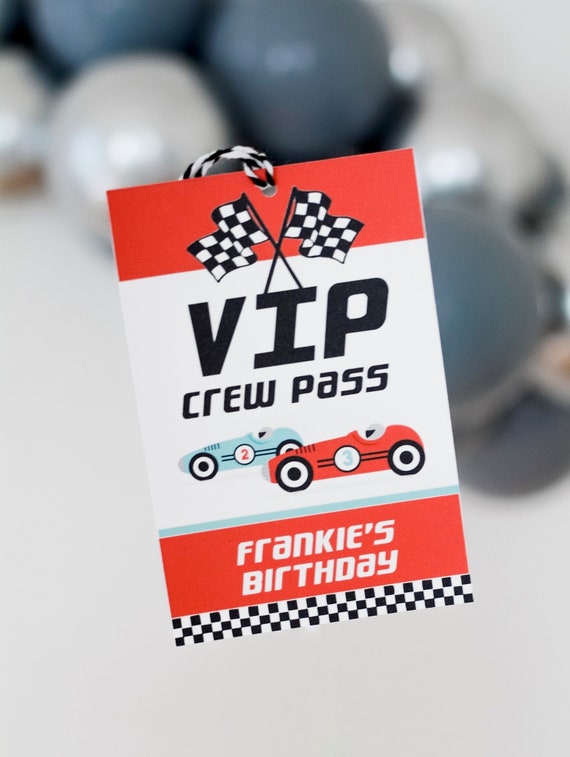 Personalized Vintage Race Car VIP Pass, Race Car Birthday Party, Race Car Birthday, Race Car Party, Race Car Decor, Two Fast Party Favors Il_570xn