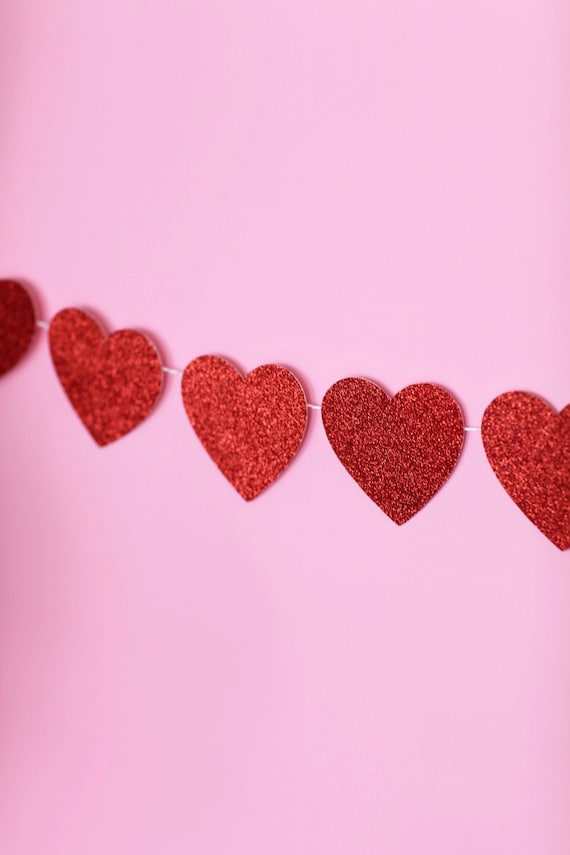 Glitter Heart Garland, Valentines Day decor, Valentines day banner, Valentines day garland, Valentines day banner, Valentine day svg, vday Il_570xn