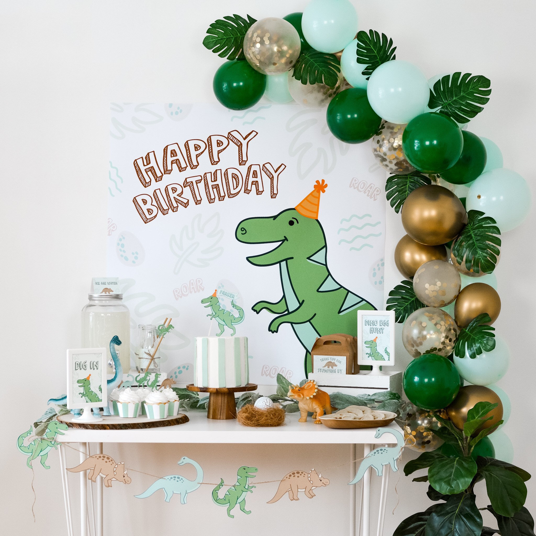 Striscione Di Buon Compleanno Con Dinosauri - Decorazione Per Feste A Tema, Per Bambini, Interno/Esterno - 3