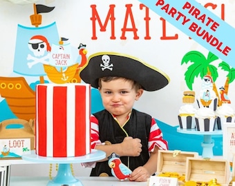 Personalized Pirate Party Decorations Bundle | Complete Ahoy Matey Birthday Party Kit for Kids