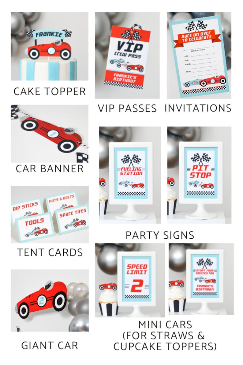 Printable Race Car Party Bundle | Two Fast or Fast One Birthday Decorations, Editable Corjl Templates image 3