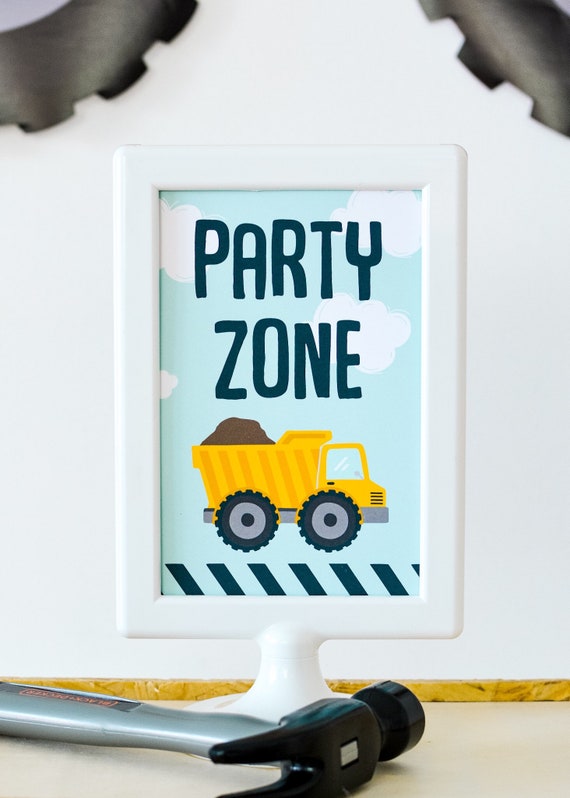 Party Zone Construction Party Sign, Construction Birthday Party Theme, Construction Birthday, Construction Party Decorations, Dump Truck Il_570xn