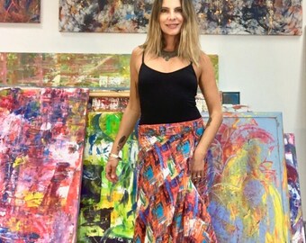 Abstract Print Rayon Maxi Skirt: Bohemian Wrap Skirt