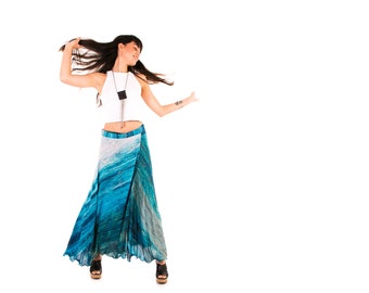 Ocean Print Rayon Wrap Skirt - Indian Style Maxi Skirt