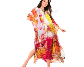 Abstract Print Rayon Kaftan Dress: 'How Does It Feel' Tunic
