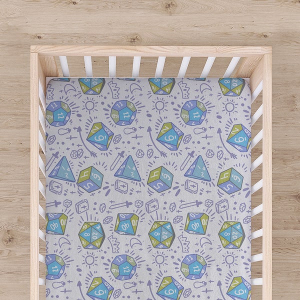 Blue RPG Dice Jersey Fitted Crib Sheet