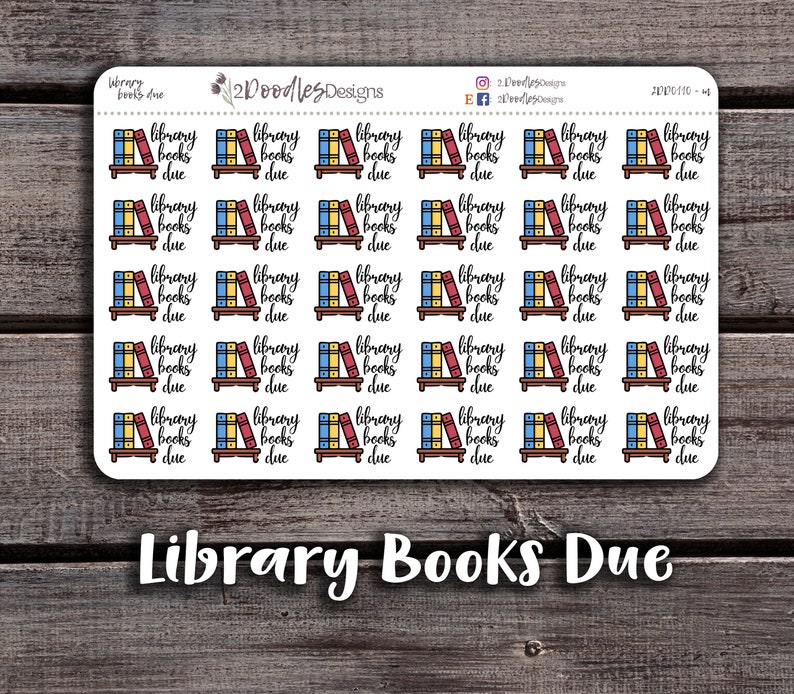 Library Books Due Stickers Errand Stickers Erin Condren Etsy