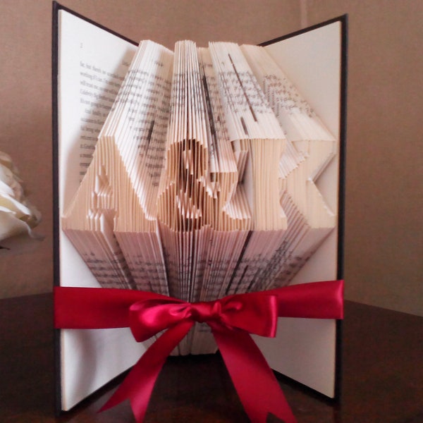 Personalised Book Fold - Custom Folded Books - Book Origami - Book Sculpture - Two Initials and Heart or Ampersand