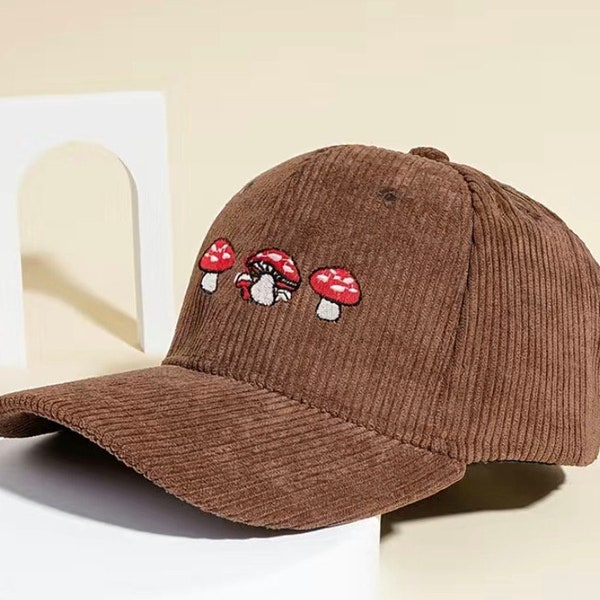 Mushroom corduroy baseball cap hat. Mushroom hat one size fits all