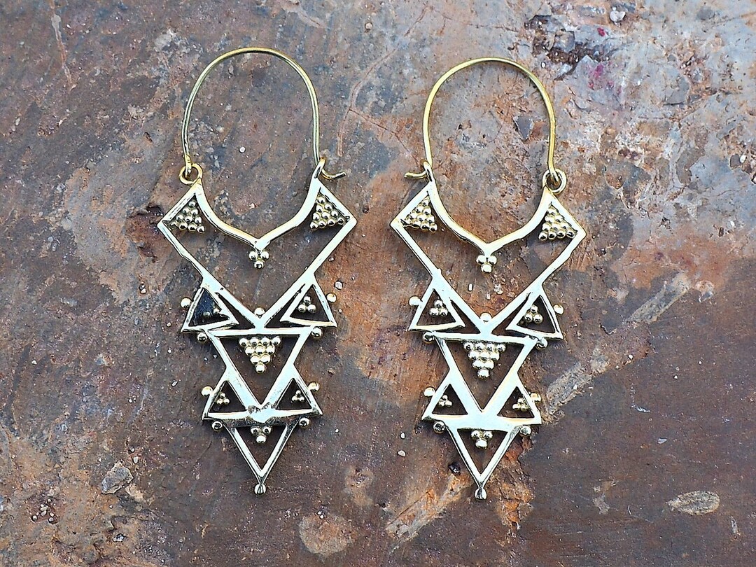 Orecchini Astratti A Cerchio Oro: Geometrici In Ottone, Gioielli Minimalisti Per Donna - Regalo Ideale - 2