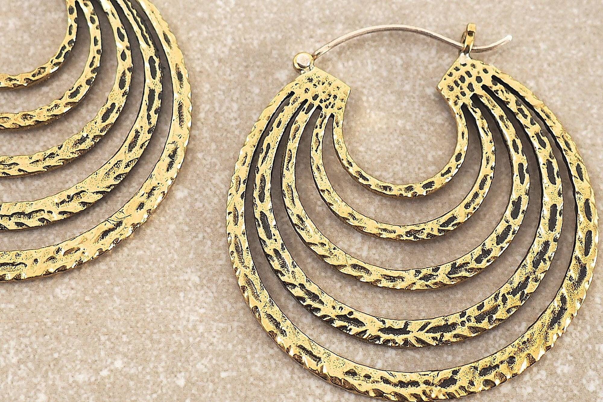 Brass Earrings Golden Round Shape Earrings Geometric Earrings Sterling Silver Circle Hoops ...