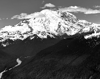 Mount Rainier in Monochrome, Mount Rainier National Park, Black and White, Landscape Photography, Nature Print, Fine Art Photography