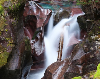 Avalanche Gorge Falls, Trail of the Cedars, Glacier National Park, Waterfall Photo,  Landscape Photography, Nature, Fine Art Photography