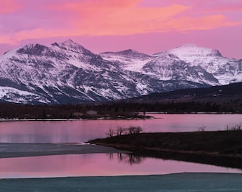 Sunset Photo, Glacier National Park, St. Mary Lake, Landscape Photography, Nature Print, "Purple Fire", Fine Art Photography, Panorama