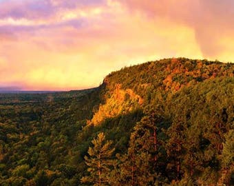 Sunrise Photo, Porcupine Mountains, Michigan, Landscape Photography, Nature Print, "Afterglow", Fine Art Photography, Panorama