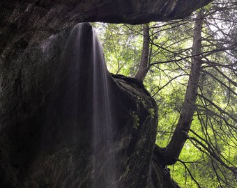 Waterfall Photo, Hocking HIlls State Park, Cantwell Cliffs, Landscape Photography, Nature Print, "Over the Rim", Fine Art Photography