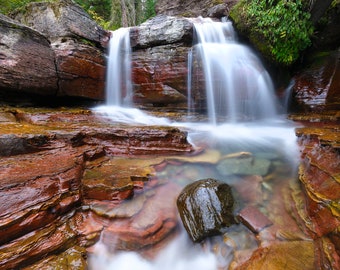 Glacier National Park Waterfall, Hiking, Waterfall Photo,  Landscape Photography, Nature, Fine Art Photography