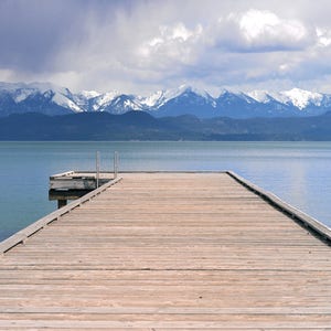 Water Photo, Dock Photo, Flathead Lake, Montana, Rocky Mountains, Landscape Photography, Nature Print, The Long Walk, Fine Art Photography image 1