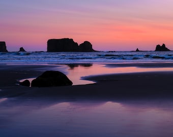 Sea Stack Twilight, Sunset Photo, Pacific Ocean, Olympic National Park, Landscape Photography, Fine Art Photography, Washington State