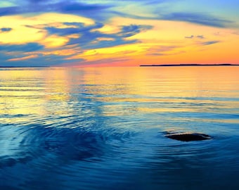 Sunset Photo, Lake Michigan, Michigan, Landscape Photography, Nature Print, "Ripples of Reflection", Fine Art Photography