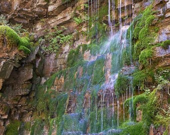 Waterfall Photo, Ausable Chasm, Adirondack Mountains, Landscape Photography, Nature Print, "Mossy Waterfall", Fine Art Photography