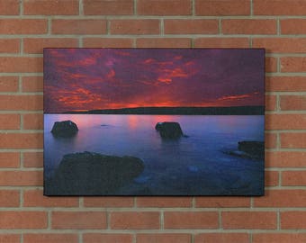 Canvas Gallery Wrap, Sunset Forest Photo, Landscape Photography, Nature Print, "Fire Over Lake Superior", Fine Art Photography