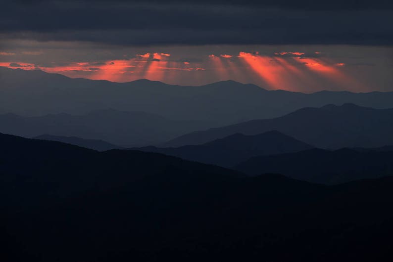 Sunset Photo, Clingman's Dome, Great Smoky Mountains National Park, Landscape Photography, Nature Print, Menacing, Fine Art Photography image 1