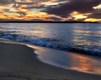 Beach Photo, Sunset Photo, Lake Superior, Michigan, Landscape Photography, Nature Print, "Sun, Water & Sand", Fine Art Photography