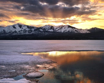 Sunset Photo, Glacier National Park, Lake MacDonald, Landscape Photography, Nature Print, "Winter's Gold", Fine Art Photography, Montana