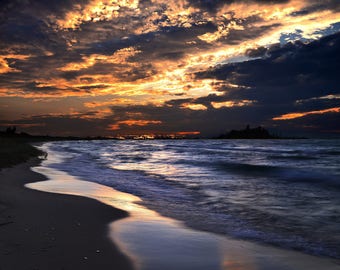 Sunset Photo, Lake Michigan, Charlevoix, Fisherman's Island State Park, Landscape Photography, Nature Print, "Glory", Fine Art Photography