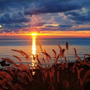 Sunset Photo, Lake Michigan, Landscape Photography, Nature Print, "By The Lakeshore", Fine Art Photography