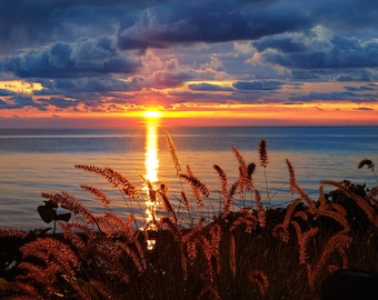 Sunset Photo, Lake Michigan, Landscape Photography, Nature Print, "By The Lakeshore", Fine Art Photography