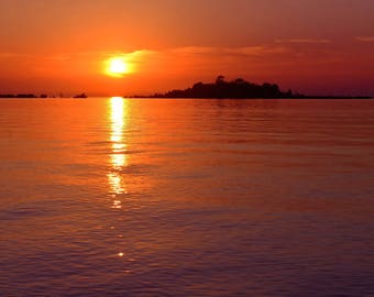 Sunset Photo, Lake Michigan, Charlevoix, Fisherman's Island, Landscape Photography, Nature Print, "Sunset Island", Fine Art Photography