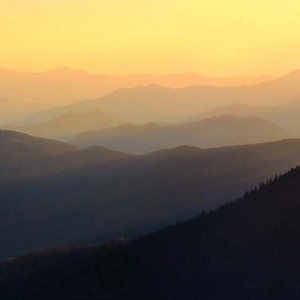 Sunset Photo, Great Smoky Mountains, Landscape Photography, Nature Print, Golden Infinity, Fine Art Photography image 1