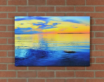 Canvas Gallery Wrap, Sunset Photo, Lake Photo, Landscape Photography, Nature Print, "Ripples of Reflection", Fine Art Photography