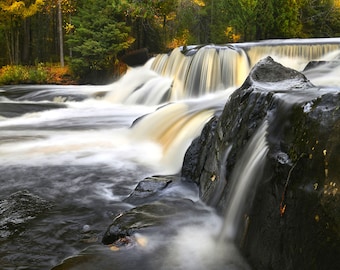 Waterfall Photo, Michigan, Upper Peninsula, Landscape Photography, Nature Print, "Upper Bond Falls", Fine Art Photography