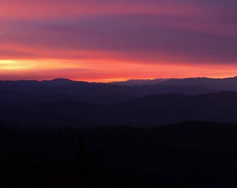 Sunrise Photo, Clingman's Dome, Great Smoky Mountains, Landscape Photography, Nature Print, "Purple Fire", Fine Art Photography