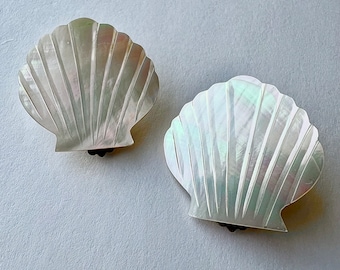 Vintage Shell Earrings Aurora Borealis Clip On