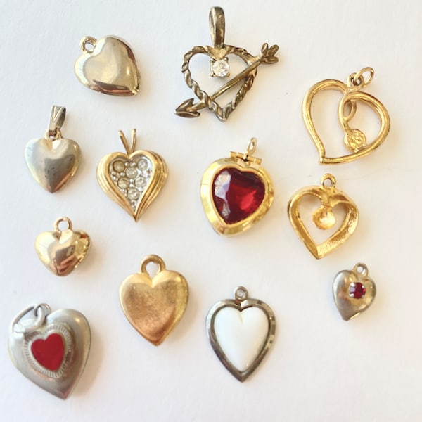 Vintage Charms Hearts Silver Gold Ruby Filagree