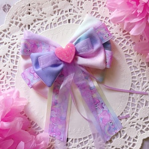 Sweet lolita dreamy rainbow pastel big bow hair clip