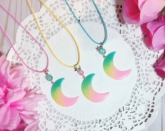 Rainbow pastel dreamy sparkly moon necklace