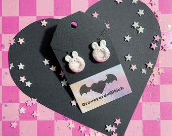 Kawaii doughnut bunny stud earrings