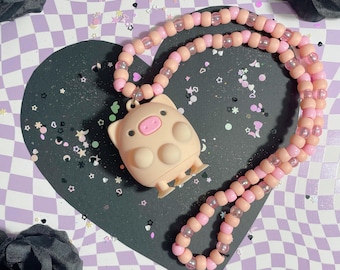 Kawaii Pig Pop-it Fidget Kandi Necklace
