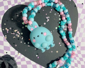 Kawaii Blue Bunny Pop-it Fidget Kandi Necklace